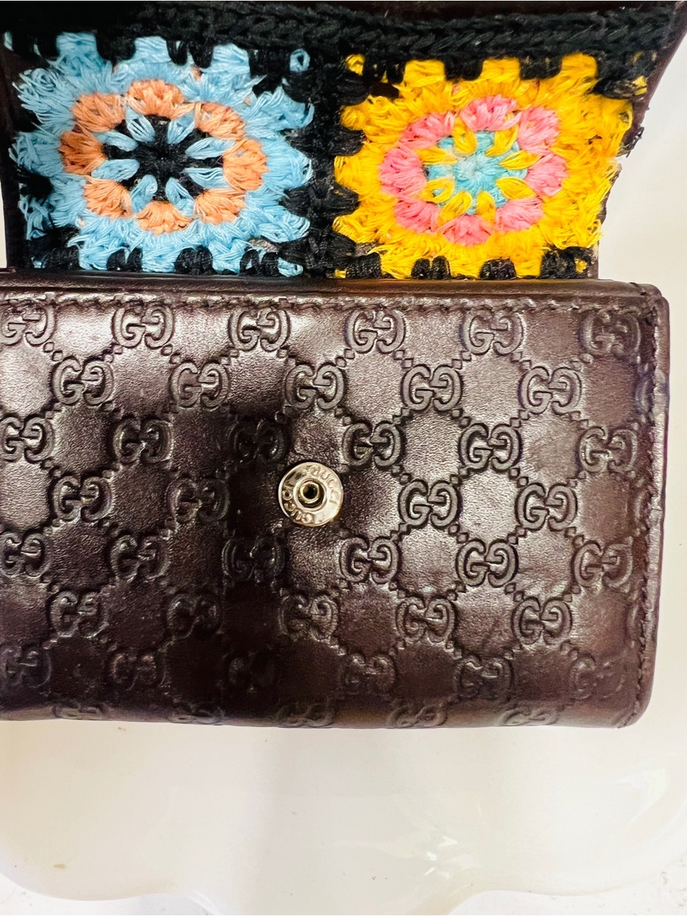 Authentic Gucci Guccissima Leather Wallet w/ Crochet Repair Brown Coin Wallet - Picture 3 of 9